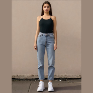 Body Bleu Black Spaghetti Strap Cotton Tank Top with Built in Bralette size XXL